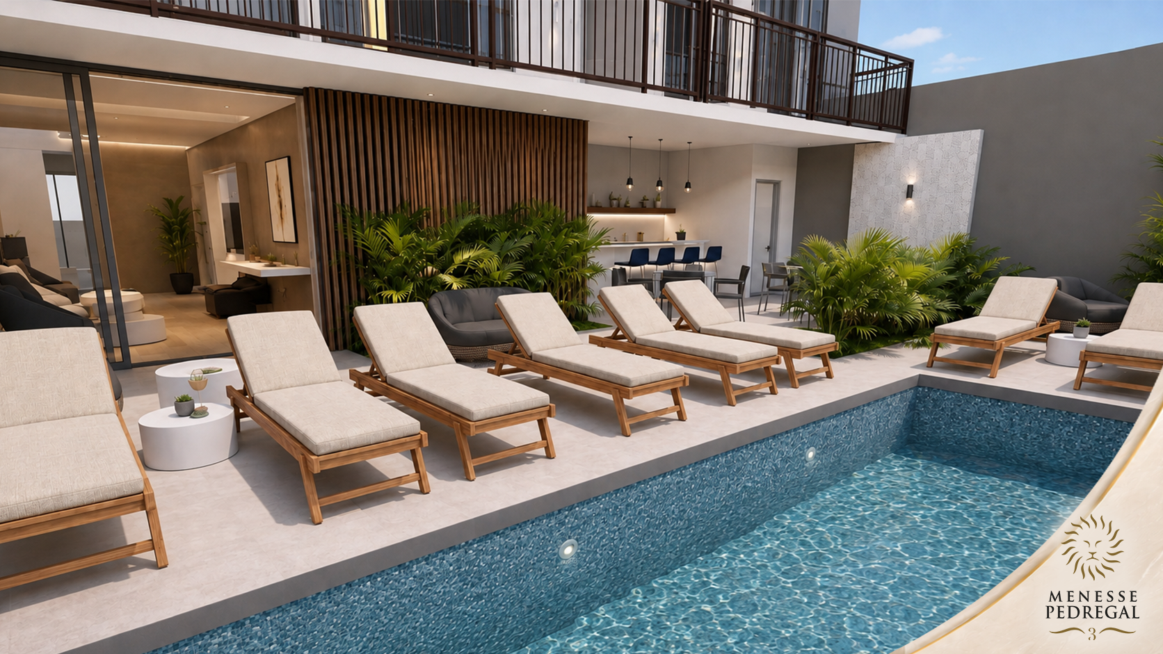 Artist render of the planned pool and lounge area at Menesse Pedregal 3